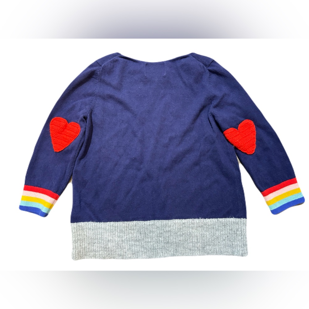 Mini Boden Blue Rainbow Sweater Heart Appliqué 5 6 Y